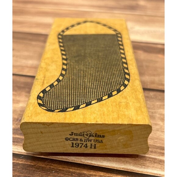 VINTAGE VERY RARE JUDIKINS 1974H CHRISTMAS STOCKING WOOD MOUNTED RUBBER STAMP - Picture 3 of 4